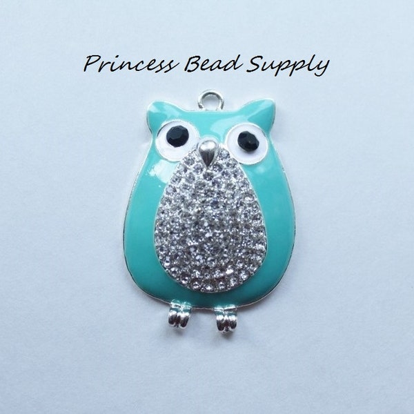 Teal Owl Pendant for Chunky Necklaces,  45mm x 33mm  Pendant, Chunky Necklace Pendant, Owl Cabochon