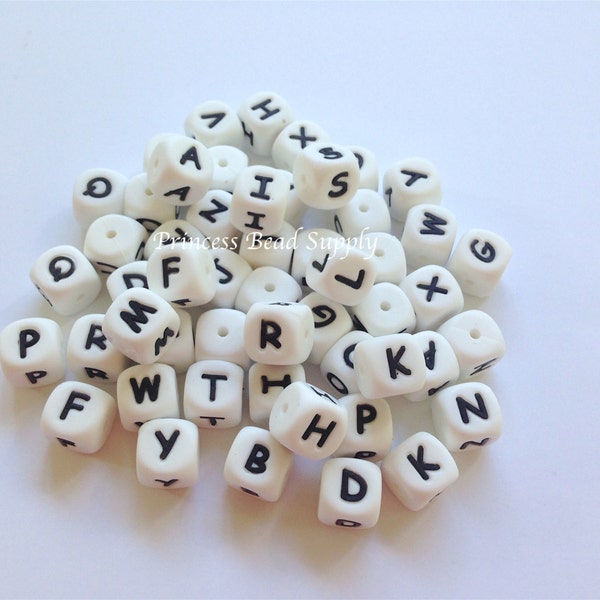 26 Silicone Alphabet Beads, BULK Alphabet Silicone Beads, Mix & Match!! Dice Alphabet Letter Beads,  Wholesale Food Grade Silicone Beads