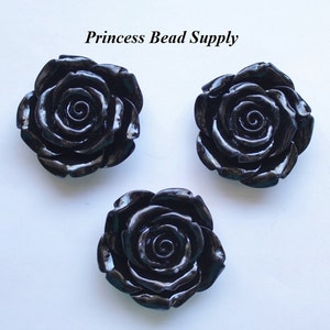 One Black Resin Rose Flower Bead, 42mm Rose Bead/Pendant,  Flower Beads,  Acrylic Beads