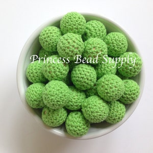 Lime Green Crochet Wood Beads,  20mm Crochet Beads, Lime Green Crochet Beads, Natural Unfinished Wood Crochet Beads