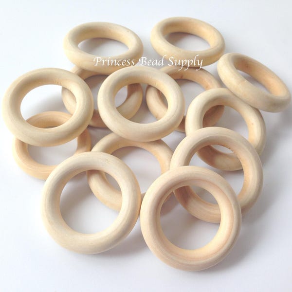 SALE--50mm Natural Wood Rings,  2" Natural Unfinished Wood Rings,  Natural Wooden Rings, Wood Donut Ring