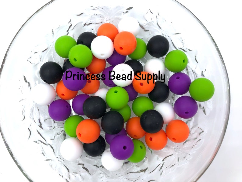 50 or 100 BULK Round Silicone Beads Silicone Beads Green Purple /& Black Mix Silicone Beads Orange White Halloween Silicone Beads