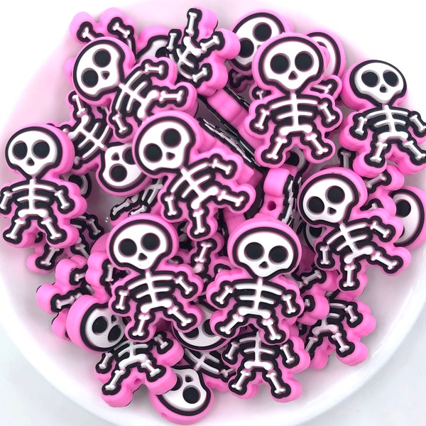 Pink Full Body Skeleton Silicone Focal Beads,  Skeleton Beads, Halloween Beads, Skeleton Silicone Beads, Silicone Beads