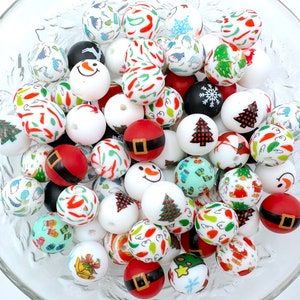Perles de Noël en silicone imprimées assorties de 15 mm EN VRAC