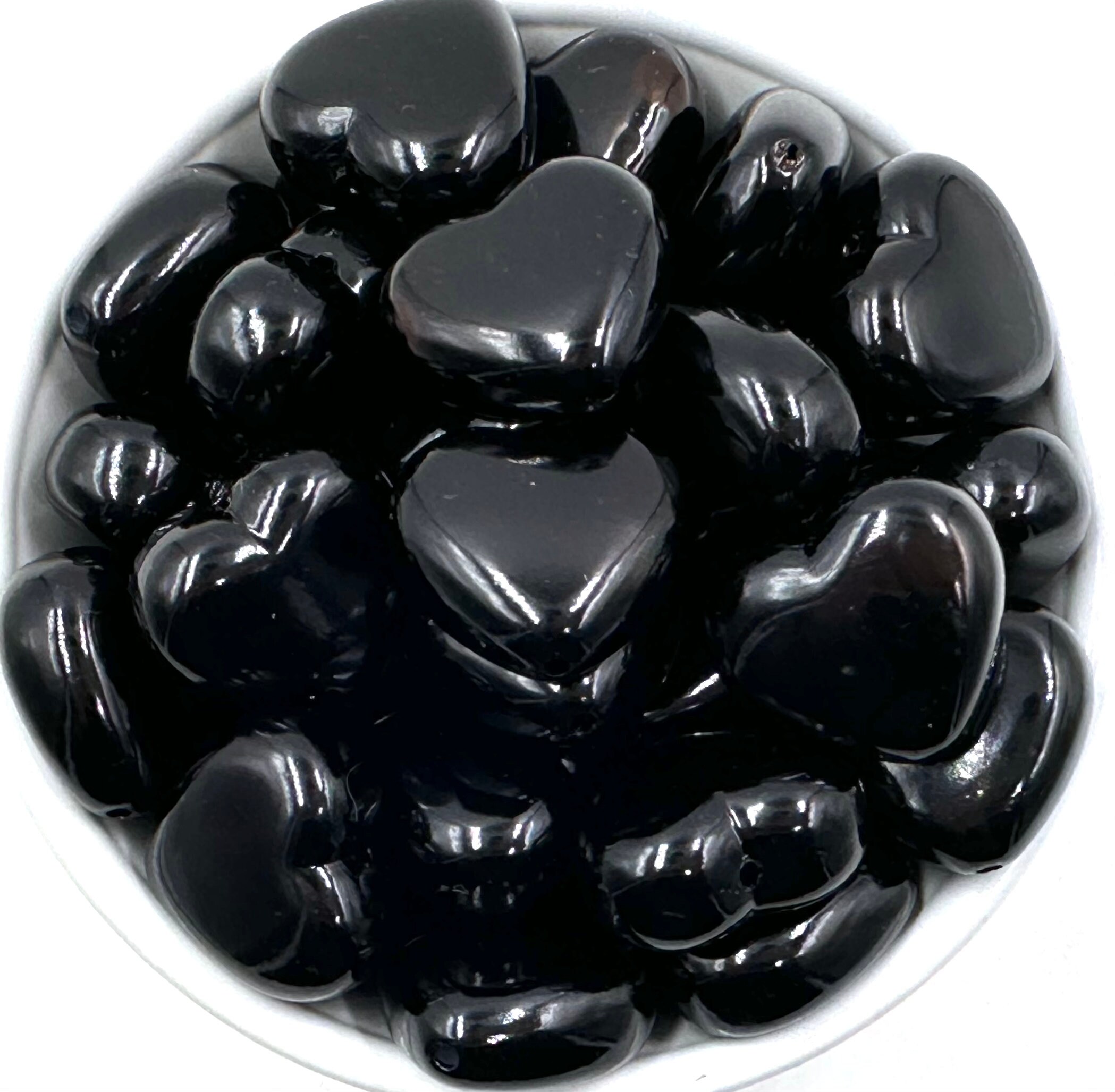 25mm Black Pearl Heart Chunky Beads,  Puffy Heart Beads, Heart Beads, Valentine's Beads, Pearl Heart Beads,  Acrylic Beads