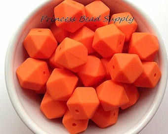 17mm Orange Hexagon Silicone Beads