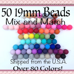 50 BULK 19mm Silicone Beads, 50 Silicone Beads Wholesale, 100% Food Grade Silicone, BPA Free Beads, Silicone Loose Beads