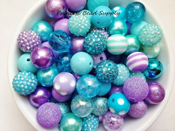 Purple Turquoise and Aqua 20mm Chunky Bulk Beads Bulk Bead Mix