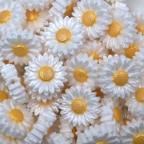 22mm White OPAL Daisy Silicone Focal Beads, Iridescent Daisy Flower Silicone Beads, 20mm Daisy Beads,  Flower Silicone Beads, Glitter Beads