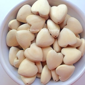 21mm Natural Wood Heart Beads,  Natural Unfinished Wood Beads,  Natural Wooden Beads