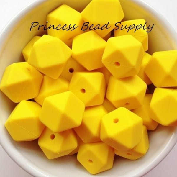 17mm Yellow Hexagon Silicone Beads, Set of 5 or 10, 100% Food Grade Silicone Beads, BPA Free, Sensory Beads, Silicone Loose Beads,