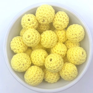 Light Yellow Crochet Wood Beads,  20mm Crochet Beads, Light Yellow Crochet Beads, Natural Unfinished Wood Crochet Beads