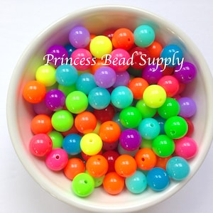 8mm Mixed Colors Neon Solid Acrylic Beads