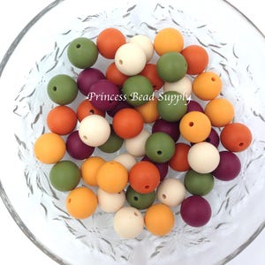 50 or 100 BULK Round Silicone Beads, Beige, Green, Wine & Pumpkin Mix Silicone Beads, Wholesale Silicone Beads, Silicone Beads