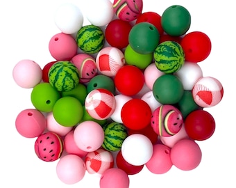 Watermelon Picnic Silicone Bead Mix--White, Green, Perfectly Pink, Strawberry Red