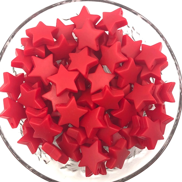 25mm Red Star Silicone Bead,  25mm Star Bead, Silicone Star Beads, Silicone Beads