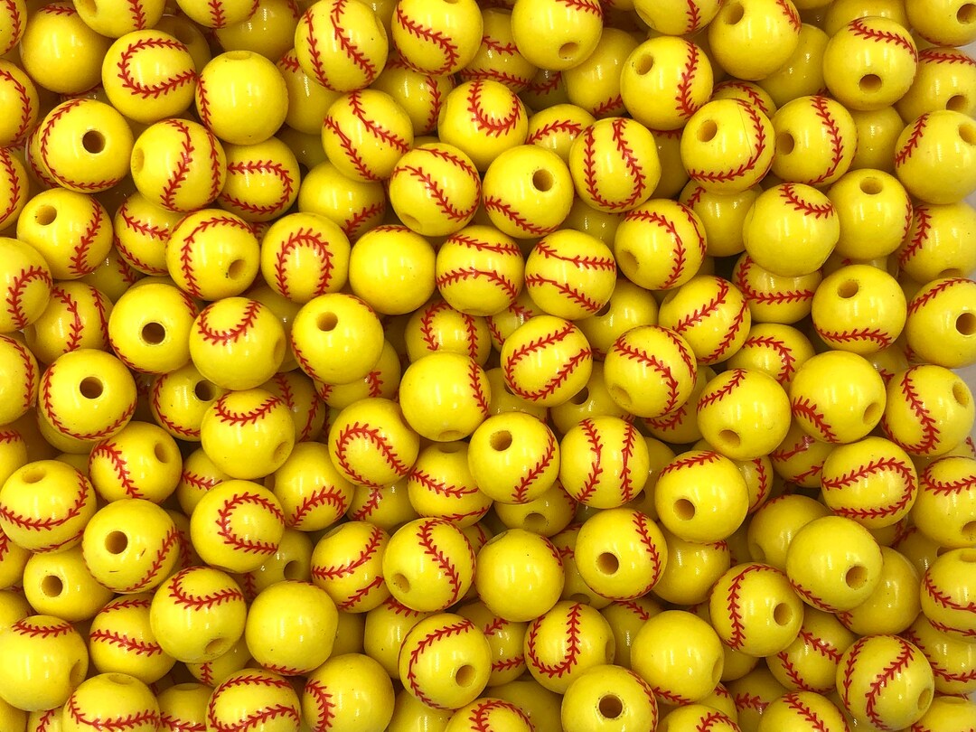 12mm Softball Printed Beads Set of 10 or 20, 12mm Softball Beads, Mini