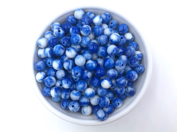 12mm Royal Blue Marble Beads, Marble Beads, 12mm Acrylic Marble Beads, 12mm  Mini Chunky Beads, 12mm Beads, 12mm Marble Beads