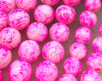 SALE--10mm Pink Glass Beads, 10mm Glass Beads, 10mm Marble Beads, 10mm Mini Beads