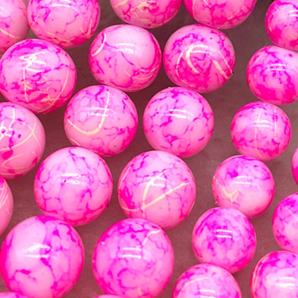 SALE--10mm Pink Glass Beads, 10mm Glass Beads, 10mm Marble Beads, 10mm Mini Beads