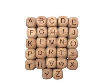 10mm Wooden Beech Alphabet Beads