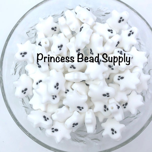 Ghost Silicone Focal Beads,  Ghost Shaped Silicone Beads Beads,  Halloween Beads, White Ghost Silicone Beads, Silicone Beads