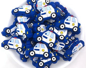 Blue Police Car Silicone Focal Beads