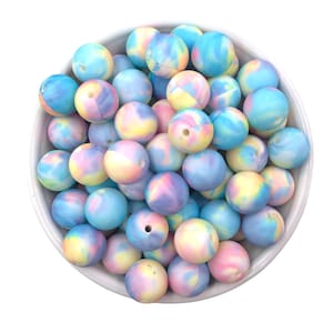 15mm Rainbow Tie Dye Print Silicone Beads