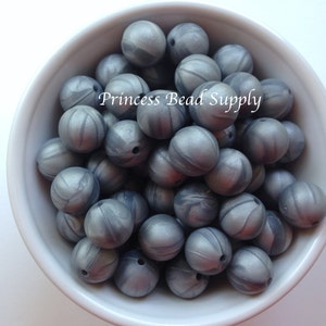 15mm Metallic Silver Silicone Beads