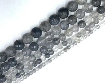 Natural Gray Cloudy Quartz Beads, Gemstone Beads, 4mm, 6mm, 8mm, 10mm, 12mm