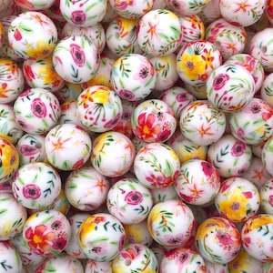 15mm Summer Wild Flower Print Silicone Beads, Silicone Beads, Print Silicone Beads