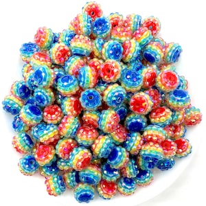 12mm Rainbow Rhinestone Beads, Rainbow Striped AB Rhinestone Mini Chunky Beads Set of 10 20 or 50, Bubble Gum Beads