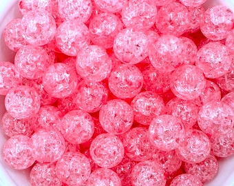 12mm Candy Pink Crackle Beads Set of 20 or 50,  Chunky Bubble Gum Beads, Gumball Beads, Acrylic Beads, Spacer Beads