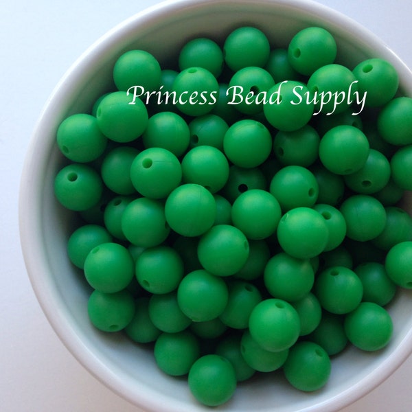 12mm Kelly Green Silicone Beads, Round Silicone Beads,  100% Food Grade Beads, BPA Free Beads, Sensory Beads, Silicone Loose Beads,