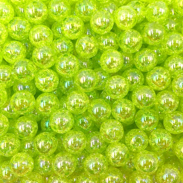 12mm Bright Green Crackle Beads Set of 20 or 50,  Chunky Bubble Gum Beads, Gumball Beads, Acrylic Beads, Spacer Beads