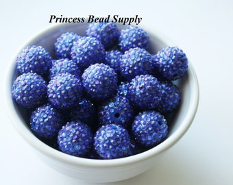 20mm Royal Blue Sparkly AB Rhinestone Chunky Beads