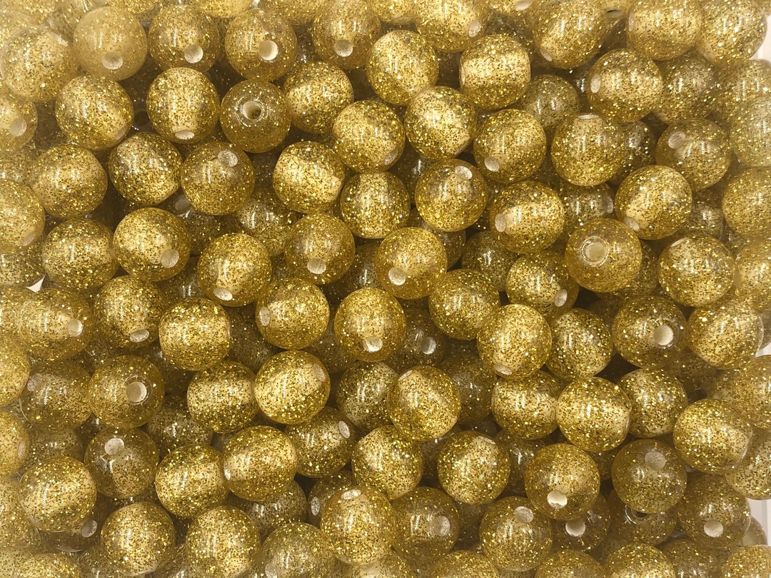 NEW Style 12mm Gold Glitter Beads, Gold Glitter Beads, 12mm Beads