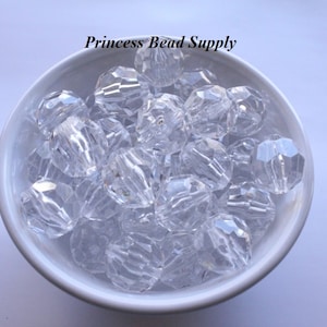 20mm Clear transparent Faceted Chunky Beads Set of 10, Clear Hexagon  Beads,  Acrylic Beads
