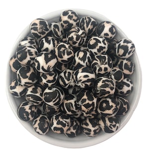 15mm Black Leopard Silicone Beads, Leopard Silicone Beads, Animal Print Silicone Beads, Cheetah Silicone Beads