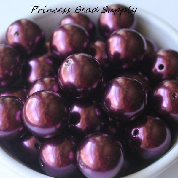 20mm Burgundy Pearl Chunky Beads Set of 10,  Burgundy Pearls,  20mm Burgundy Pearls, Bubble Gum Beads, Gumball Beads, Acrylic Beads