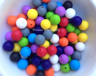 50 or 100 BULK Round Silicone Beads,  Rainbow Mix Silicone Beads,  Bulk Silicone Beads,  Wholesale Silicone Beads, Silicone Beads