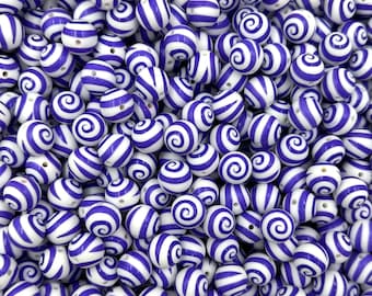15mm Purple Swirl Print Silicone Beads