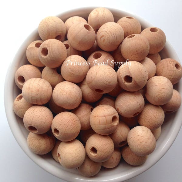 16mm Natural BEECH Wood Round Beads,  Beech Wooden Beads, Natural Unfinished Wood Beads,  Natural Wooden Beads