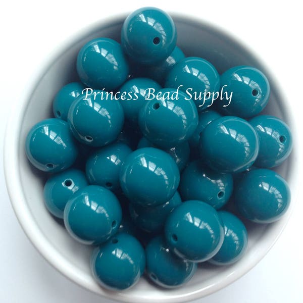 20mm Teal Solid Chunky Beads Set of 10,  Teal Blue Green Bubble Gum Beads, Gumball Beads, Acrylic Beads