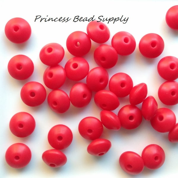 Red Saucer Silicone Beads, Set of 10 Silicone Beads, 100% Food Grade Silicone Beads BPA Free Beads Sensory