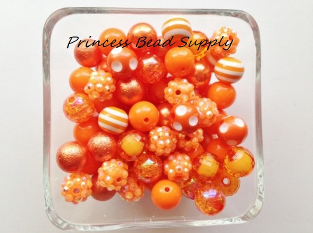 12mm Bulk Bead Mix, Orange 12mm Beads, 100 12mm Chunky Bulk Beads, 12mm
