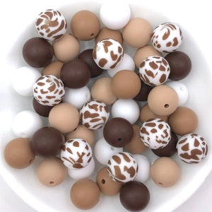 Brown Cow Silicone Bead Mix, 50 or 100 BULK Round Silicone Beads, Bulk Mix of Silicone Beads, Wholesale Silicone Beads