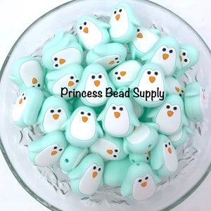 Penguin Silicone Focal Beads, Mint Penguin Shaped Silicone Beads Beads,  Silicone Beads,  Silicone Loose Beads, Wholesale Silicone