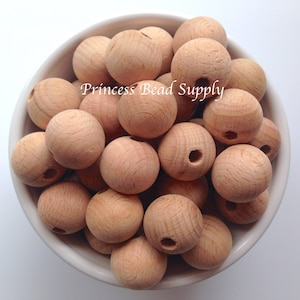 18mm Natural BEECH Wood Round Beads,  Beech Wood Beads, Natural Unfinished Wood Beads,  Natural Wooden Beads
