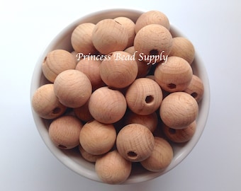 20mm Natural BEECH Wood Round Beads